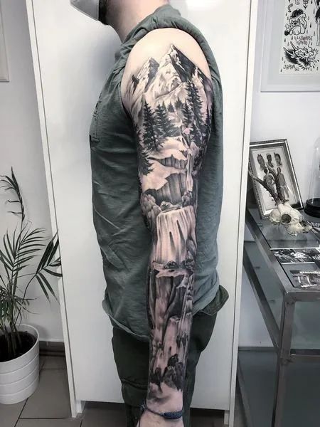 Mountain Landscape Full Sleeve Tattoos