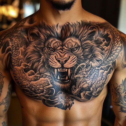 Lion Chest Tattoo