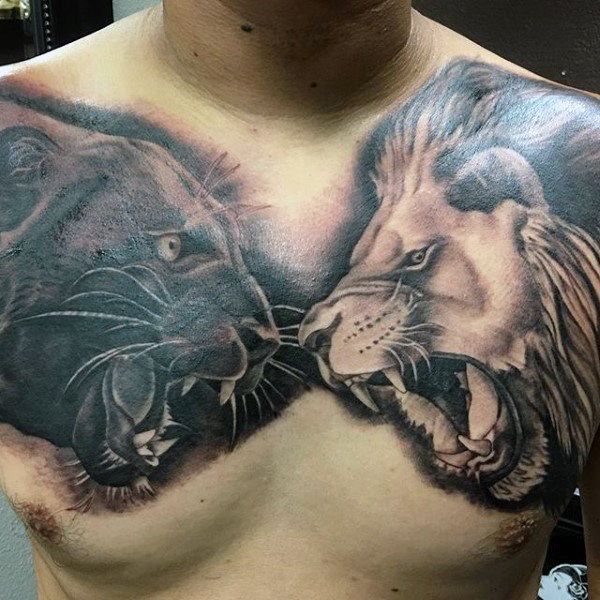Two Lions Facing Each Other